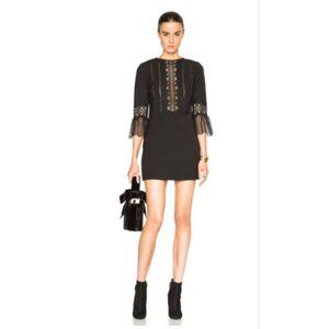 Self Portrait Bell Sleeve Ponte Lace Trim Shift Dress black - Size 2